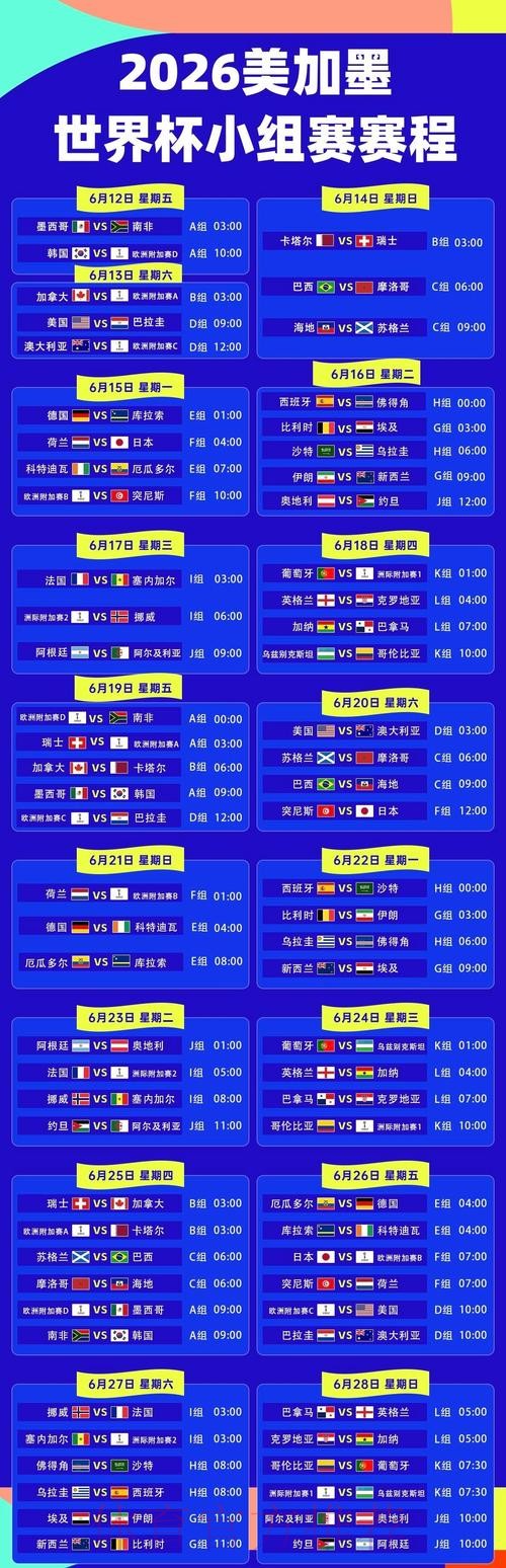 2026美加墨世界杯小组赛赛程哪个平台好